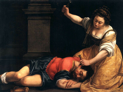 Artemisia Gentileschi; Jael y Sísara, 1620, Museo de Bellas Artes de Budapest (detalle)