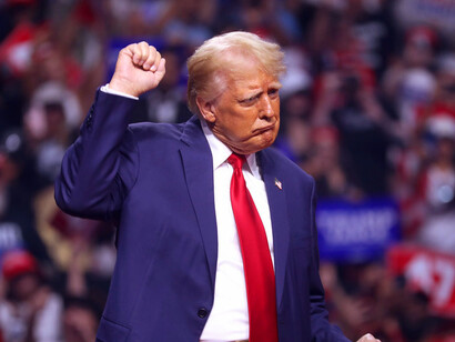 As he greets the crowd, Trump emphasises his message of urgency, reminding his audience that the stakes are higher than ever
