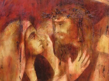 Luigi Salvatori, Gesù incontra la Madre sulla via della Croce, acrilico su tela, 60x80 cm, 2025