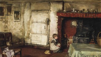 Una niña sentada en el centro de una espartana estancia: como siempre Thomas Benjamin Kennington (1856-1916) confiriendo un lirismo extraordinario a su irreprochable realismo social