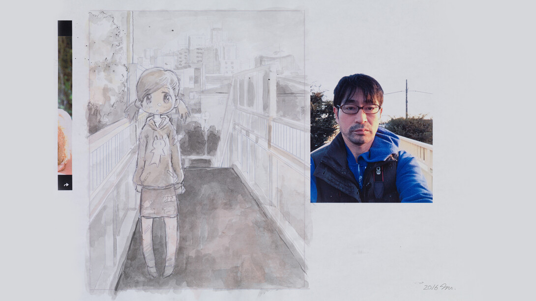 On a Pedestrian Overpass, 2016
Watercolor, pen and pencil on paper
21x29.7cm1⁄281/4 x1111/16 in
©2016 Mr./Kaikai Kiki Co., Ltd. All Rights Reserved. Courtesy Perrotin
