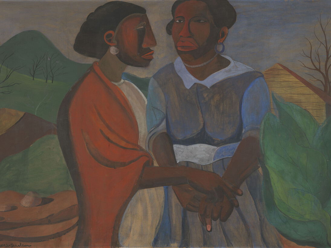 Romare Bearden. The Visitation. 1941. Gouache, ink, and pencil on brown paper, 30 1/2 × 46 1/2″ (77.5 × 118.1 cm). The Museum of Modern Art, New York. Gift of Abby Aldrich Rockefeller (by exchange). Art © Romare Bearden Foundation/Licensed by VAGA, New York, NY, Digital image © The Museum of Modern Art/Licensed by SCALA / Art Resource, NY