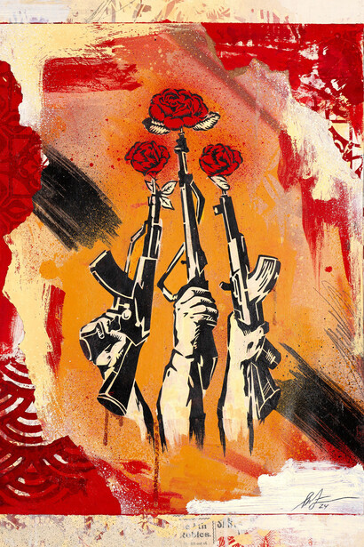 Shepard Fairey, Guns and roses. Courtesy of Over the Influence