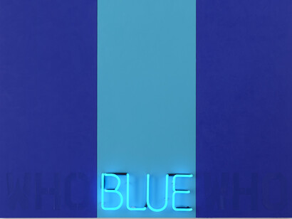 Deborah Kass, Blue #2, 2015, mixed media, 72 x 72 inches, 182.9 x 182.9 cm
