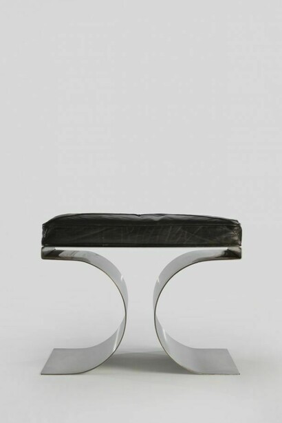 Michel Boyer, X Stool, 1968. Stainless steel, leather, 15.5 H x 20.5 x 20.5 inches, 39.4 H x 52.1 x 52.1 cm