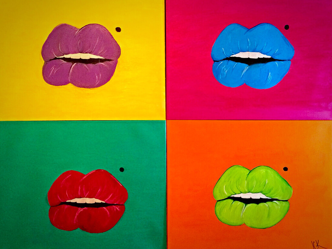 JCK, Kiss Me, Acrylic on Canvas, 36” x 48”, Courtesy of Agora Gallery