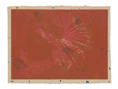 Mariana Castillo Deball,
from the series "Cada cosa es Babel 7", 2023,
signed and dated,
unique print on handmade paper,
56.5 x 76.5 cm,
22 1/4 x 30 1/8 in. Courtesy of the artist and Mendes Wood DM
