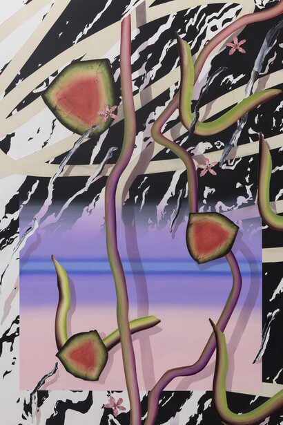 Bruno Novelli, Cachoeira Radiante, 2017, acrylic on canvas, 77 x 58 in (195.58 x 147.32cm).