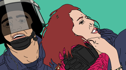 María María Acha-Kutscher. Protesta contra la represión policial ante el Congreso de los Diputados de Madrid