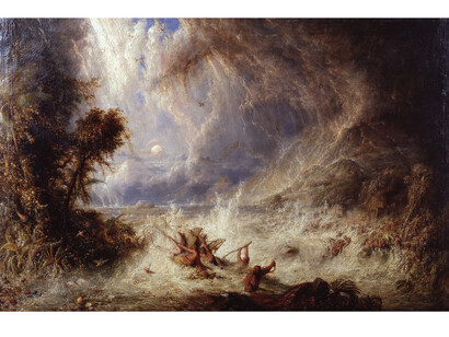 William Westall, The Commencement of the Deluge exhibited 1848, Oil paint on canvas, 1270 x 1930 mm
© Tate

