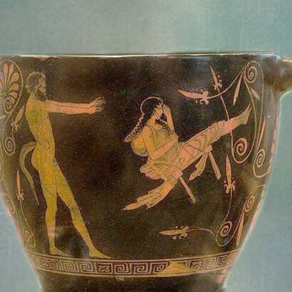L'altalena. Skyphos a figure rosse attribuito al  Péittore di Penelope. 450-400 a.C. da Chiusi