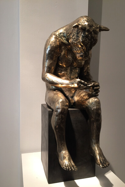 Beth Carter - Minotaur Reading - Bronze - 23" x 14" x 11” (58.42cm x 35.56cm x 27.94cm)
