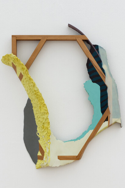 Christian Maychack, Compound Flat #41, 2014, Epoxy clay, pigment and wood, 29 x 24.5 x 4 in.