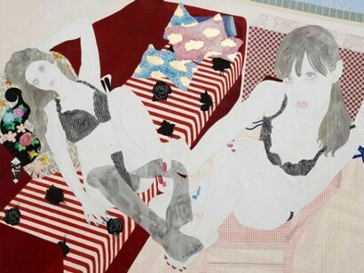 Kaoruko, Stocking, 2013, Acrylic, gold leaf on canvas, 84 x 108 inches (213.4 x 274.3 cm)