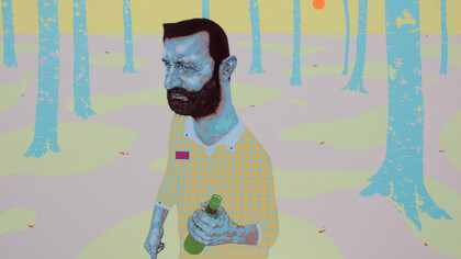Juglas Ezers (2014), olio, acrilico, foglia argento e oro su tela, 80x120 cm