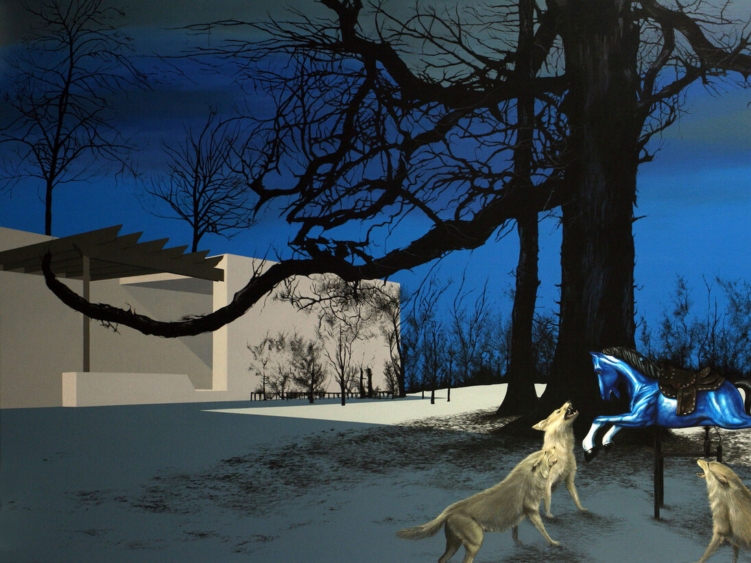 Gerard Ellis, “Joyful Wasteland”, 2017, Acrylic on canvas, 48" x 64”. Courtesy of Lyle O. Reitzel Contemporary Art Gallery