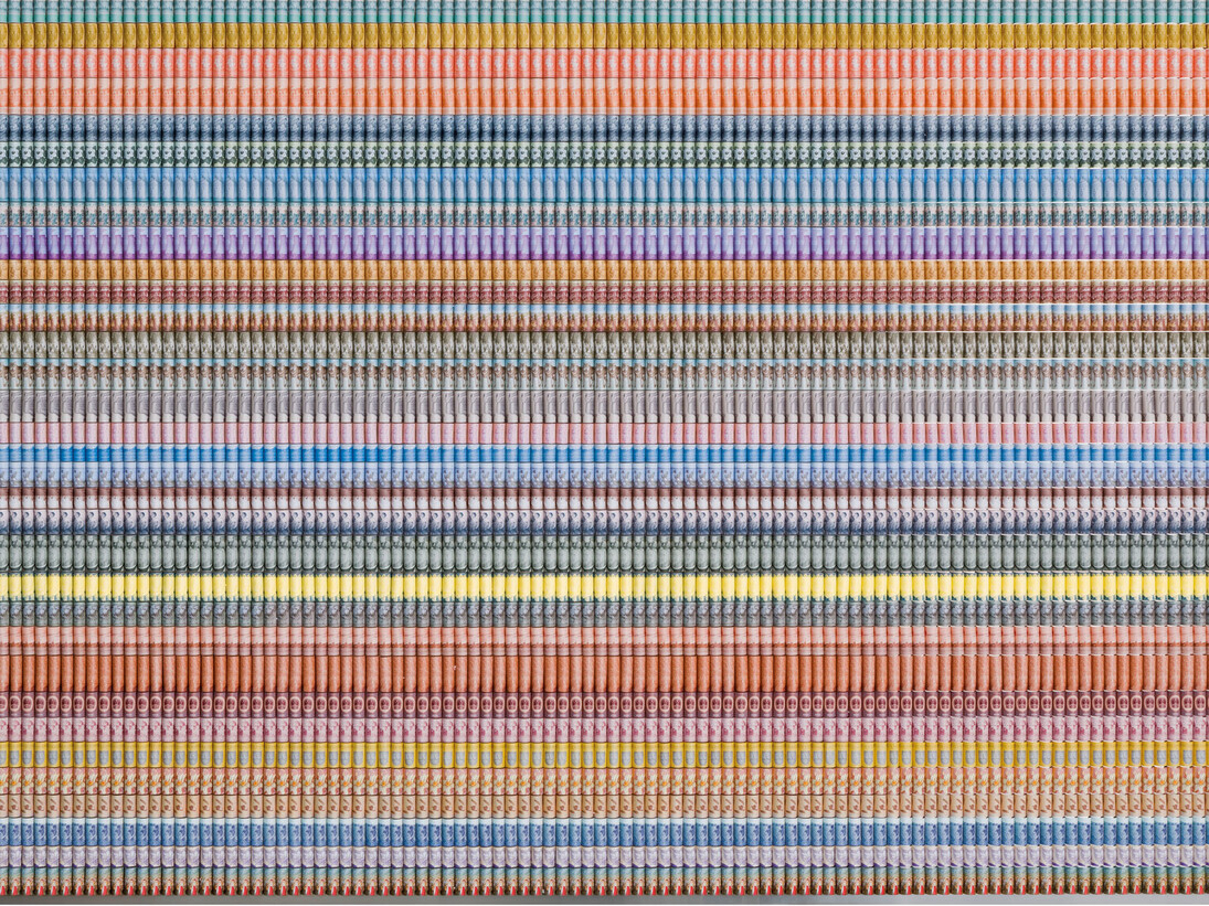 Santiago Montoya, Latitude, 2013, Paper money and stainless steel, 150 x 206 cm
