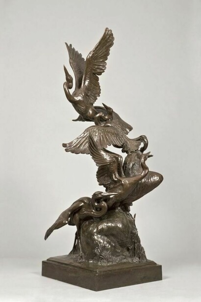 Anna Hyatt Huntington. Cranes Rising, 1934. Bronze; 45 x 16 x 22 in. (111.8 x 40.6 x 55.9 cm). Collection Art Properties, Avery Architectural and Fine Arts Library, Columbia University in the City of New York; gift of the artist (COO.837). Photo by Mark Ostrander, courtesy The Miriam and Ira D. Wallach Art Gallery.
