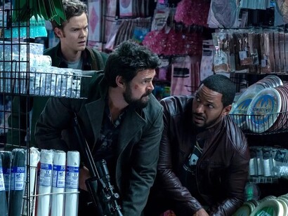 Jack Quaid, Karl Urban and Laz Alonso in "The Boys"