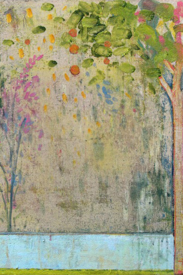 Harry Adams, 2014, Study for a Disappearing Garden, oil characoal and beeswax encaustic on cotton covered boards, 61 × 41 cm