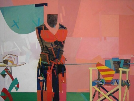 Richard Merkin, Fifth Avenue Pants for Lipstick, 1975, 48" X 72", tempera on board, wood stripping frame size is 49 x 73