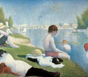Georges Seurat, "Badende bei Asnières", 1884. Öl auf Leinwand, 201 x 300 cm. National Gallery, London.