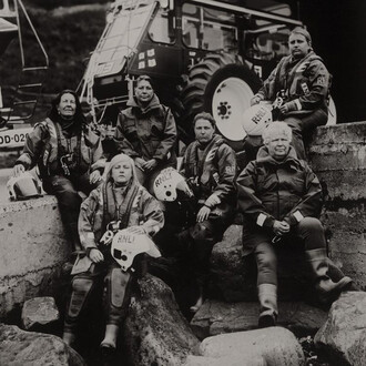 Jack Lowe, Claire, Mel, Anna, Joanne, Mary and Leanne, Kinghorn RNLI lifeboat volunteers, 2019. Courtesy of National Maritime Museum