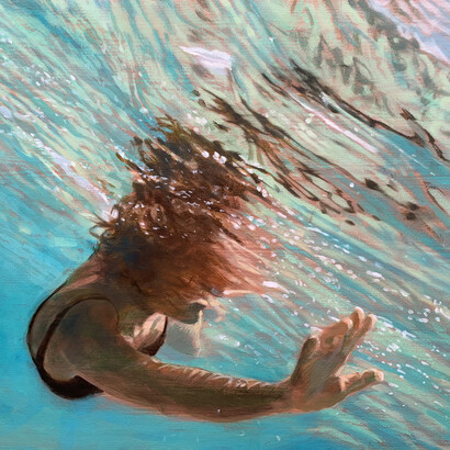 Carol Bennett, Current, acrylic, ink, oil, varnish on paper, 31.5 x 31.5. Courtesy of Elisa contemporary art 