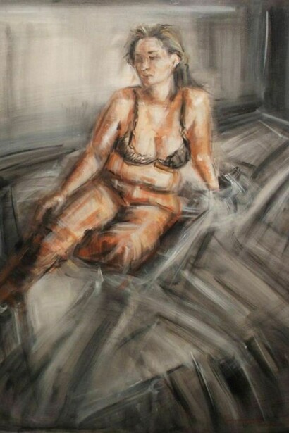 Loredana Cacucciolo, Una notte con Bukowski, Interno 7 figura, olio su tela,60x80x5 cm, 2007