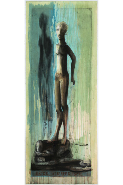 Deborah Bell, Bride Stripped Bare Sybil, 2014, Etching and hand painting, Unique work, 263 x 107 cm, Published by David Krut Print Workshop