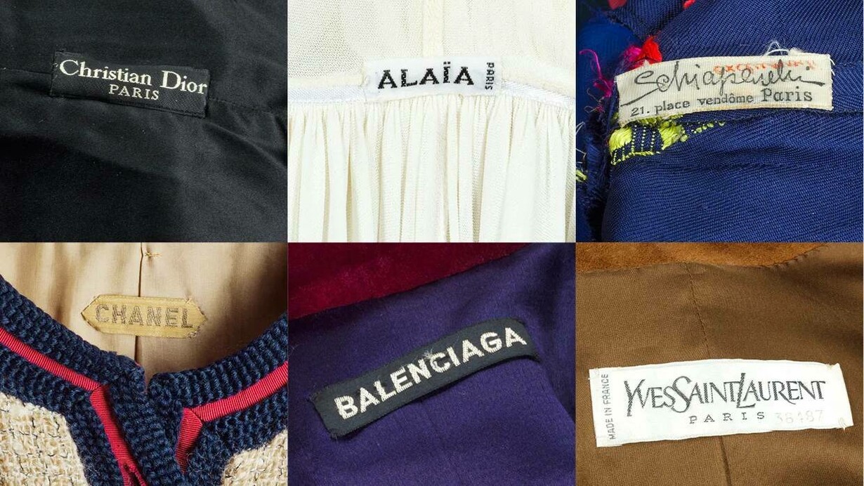 Collage di etichette delle principali case di moda