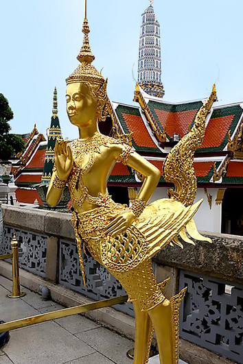 Kinnara, half-bird, half-man mythological figure, Wat Phra Kaew, Temple of the Emerald Buddha, Bangkok, Thailand