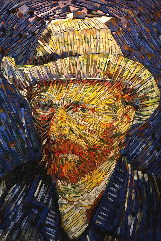'Vincent', recycled paintbrushes and pencils, by Finn Stone 