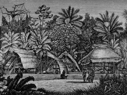 Tagoachi, comunidad Caribe en el Orinoco, Venezuela. Dibujo de Karl Ferdinand Appun