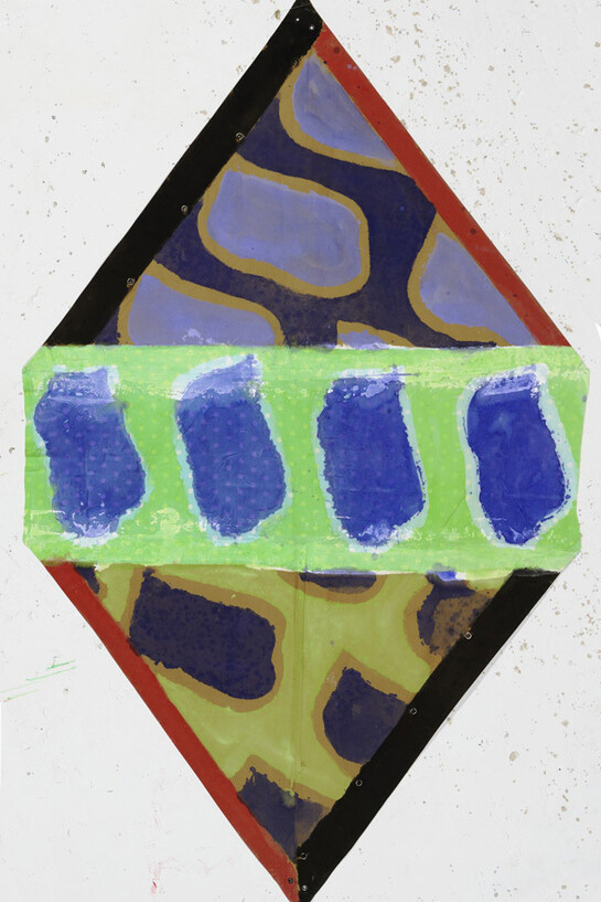 Claude Viallat, Sans titre n°215, 2013, Acrylique sur montage de tissus, 213 x 133 cm, Courtesy Galerie Daniel Templon, Paris & Brussels. Crédit photo : B. Huet/Tutti