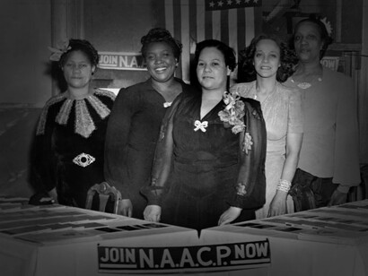 African American women at a sign-up station for the National Association for the Advancement of Colored People (NAACP), USA