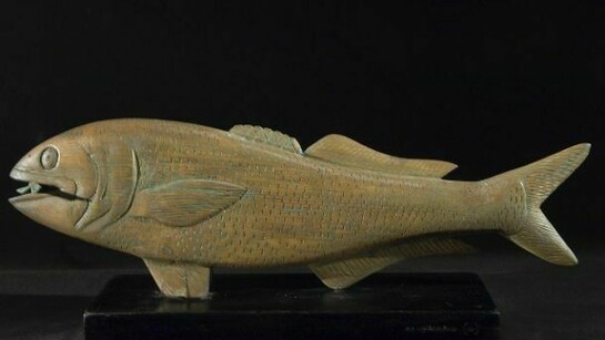 Albert Hoffman, Untitled (Big fish eating small fish), ND, Painted spruce, 9 x 24 x 6 inches (22.9 x 61 x 15.2 cm)