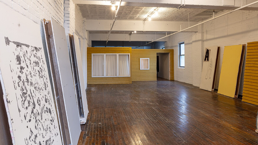 Amanda Ross-Ho, Untitled second floor (One big dark room), exhibition view. Courtesy of Mattress Factory