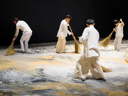 Lee Mingwei, Guernica in sand, view of performance. Courtesy of M+ Museum