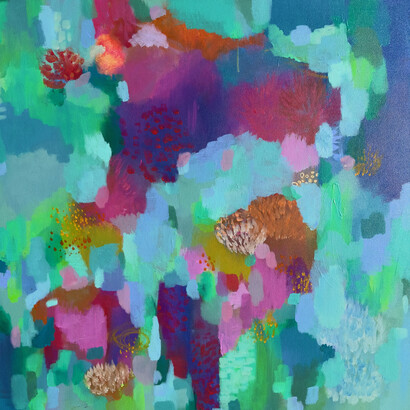 Prerna Kapoor, Be Still, acrylic and oil on canvas, 24x24 inches. Courtesy the artist and Bitfactory Gallery