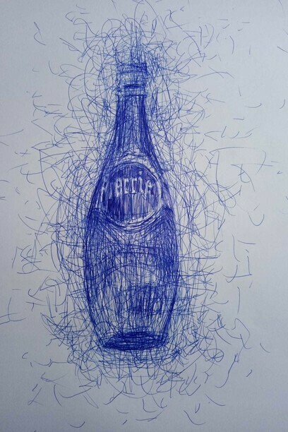 Antonio Riello, Confined Tool 29, 2020, A3 size, Blue Bic ball pen on paper