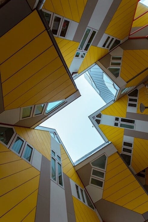 The Cube House, also known as the Pole House or Tree House, was designed by Dutch architect Piet Blom (1934–1999)