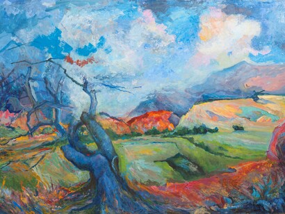 Paolo Salvati, Albero blu, olio su tela, 77x100 cm, 1982