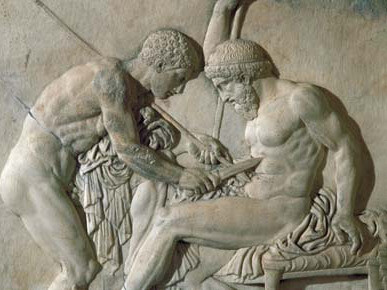 Rilievo romano raffigurante un medico in procinto di incidere con una lama un paziente