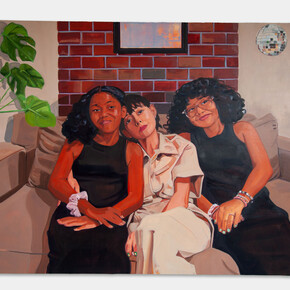 Tajh Rust,
Mihoko and Her Daughters, 2023.
Oil and acrylic on canvas,
48 x 60 in,
121.9 x 152.4 cm. Courtesy of the artist and Micki Meng Gallery