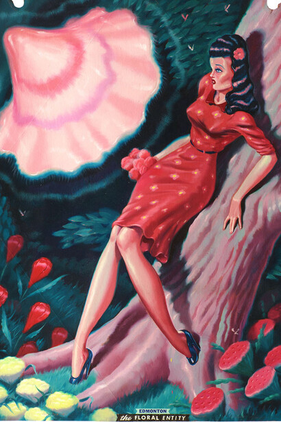 Ryan Heshka, The Floral Entity, 2015, olio e tecnica mista su carta, 35 x 28 cm