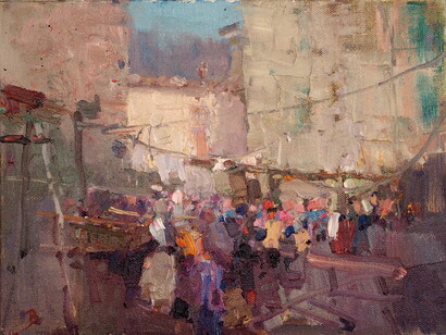 The Chestnut Festival, Licciana Nardi, Italy, 2019. Oil on linen, 23.8 × 31.6 cm © Barry John Raybould