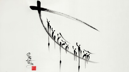 Gente del bote (Thuyền nhân en vietnamita), ilustración en caligrafía impresionista