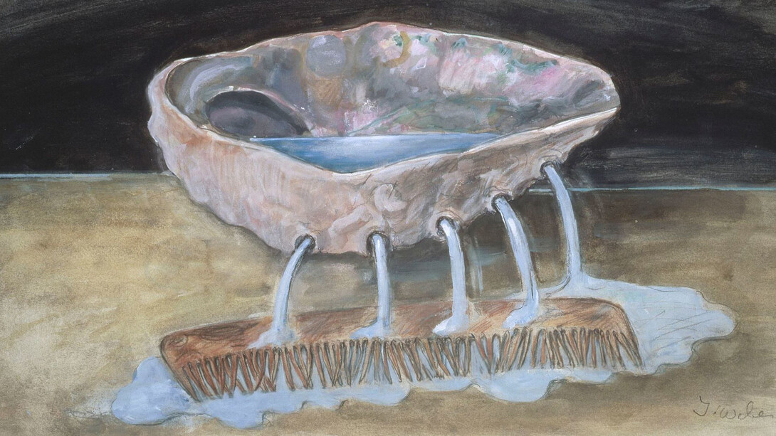 Ilse Weber, Nachtcapriccio, 1981
Bleistift und Gouache auf Papier, 34 x 46 cm
Aargauer Kunsthaus, Aarau