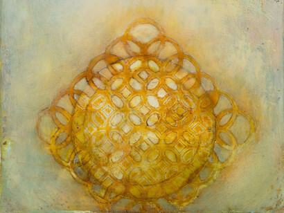Sara Crisp, Untitled (Floral/Pattern) (detail), 2014, encaustic, oil, 10” x 10”